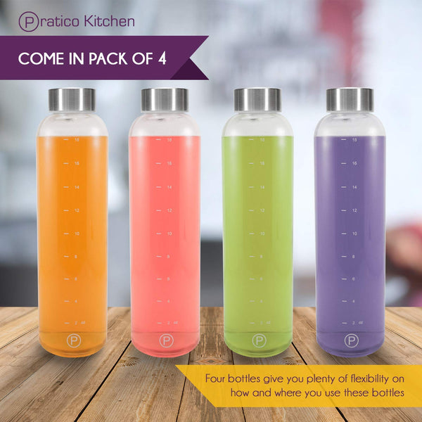 20 oz Leak-Proof Glass Bottles and Juicing Containers - 4 Pack
