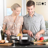 man and woman cooking with Cleverona nonstick sauce pan