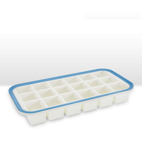 silicone ice cube tray with no-spill steel rim