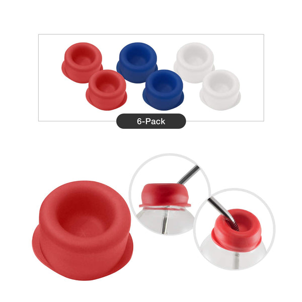 red, blue & white silicone caps with stainless steel straws