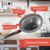 Universal sauce pan and pot lid features