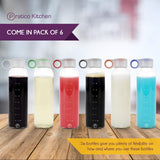 6 pack glass water bottles with multi-color loop caps 