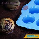 Blue silicone muffin baking pan