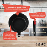 Cleverona 3 quart nonstick sauce pan features