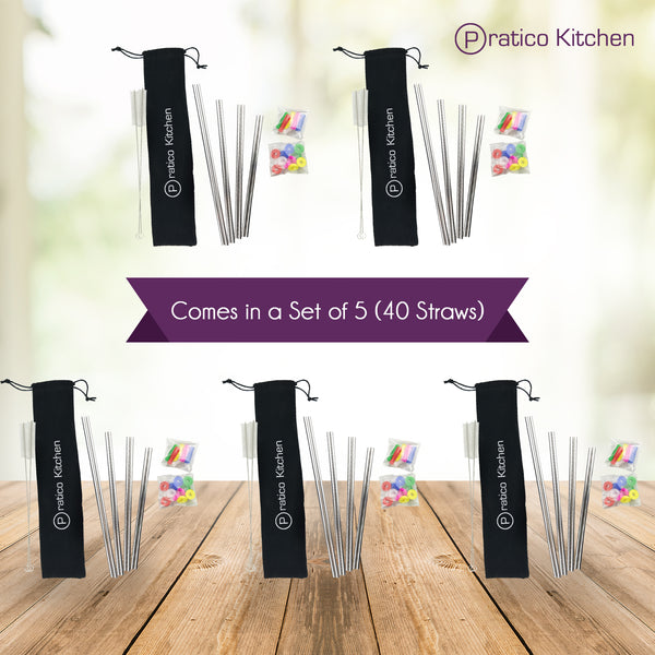 8-piece Stainless Steel Straws Straight Set of 5