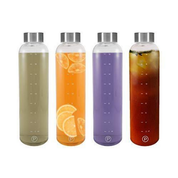 4 pack leak-proof glass bottles with stainless steel caps