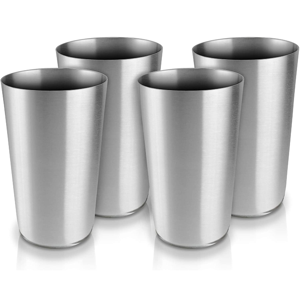 Pratico Kitchen Smooth Edge Stainless Steel Cups, 14.5 oz, 4 Pack
